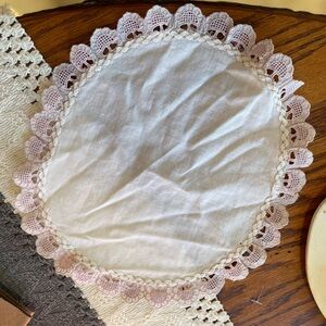 White Doily with Pink Lace Trim